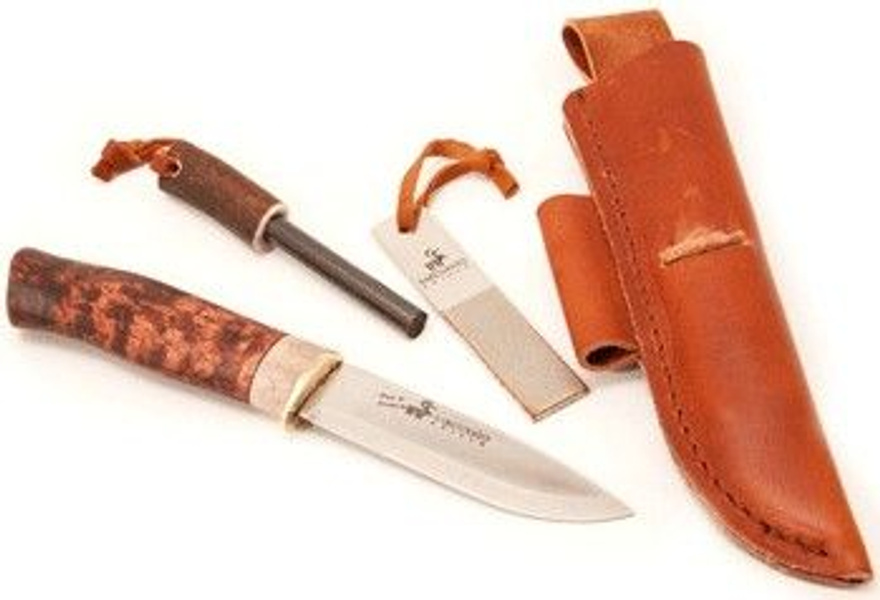 KARESUANDO Överlevnad Kniv Überlebensmesser – Mit Buchenholz-Griff, Rentierhorn & Feuerstarter (braun)
