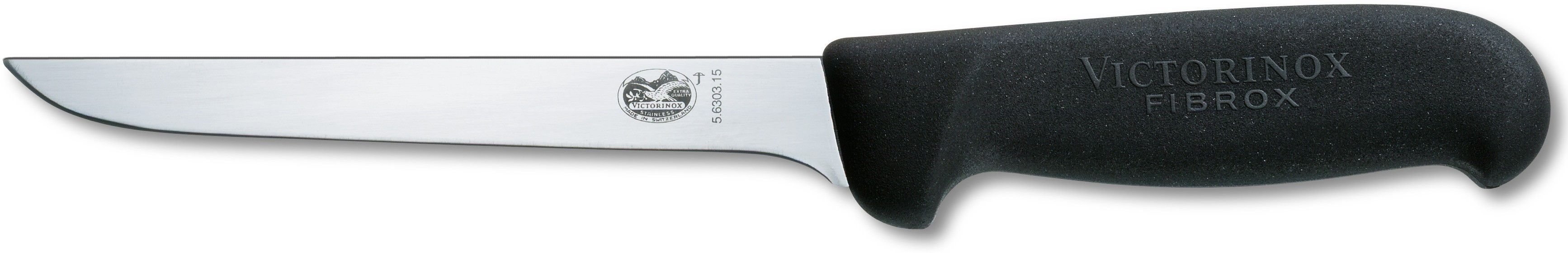 Victorinox Urbeningskniv 15 cm Svart Fibrox & sv&auml;ngt sk&auml;r, smalt blad