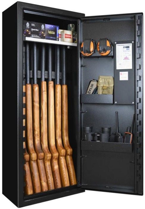 Scandinavian Safe SP8E Mini Vapenskåp Svart för 4-8 vapen med elkodlås + LED lampa + Magnetiskt hyllplan