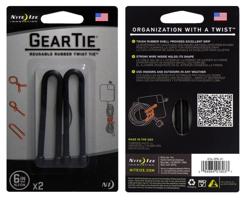 Nite Ize Gear Tie 6-Black 2-pack
