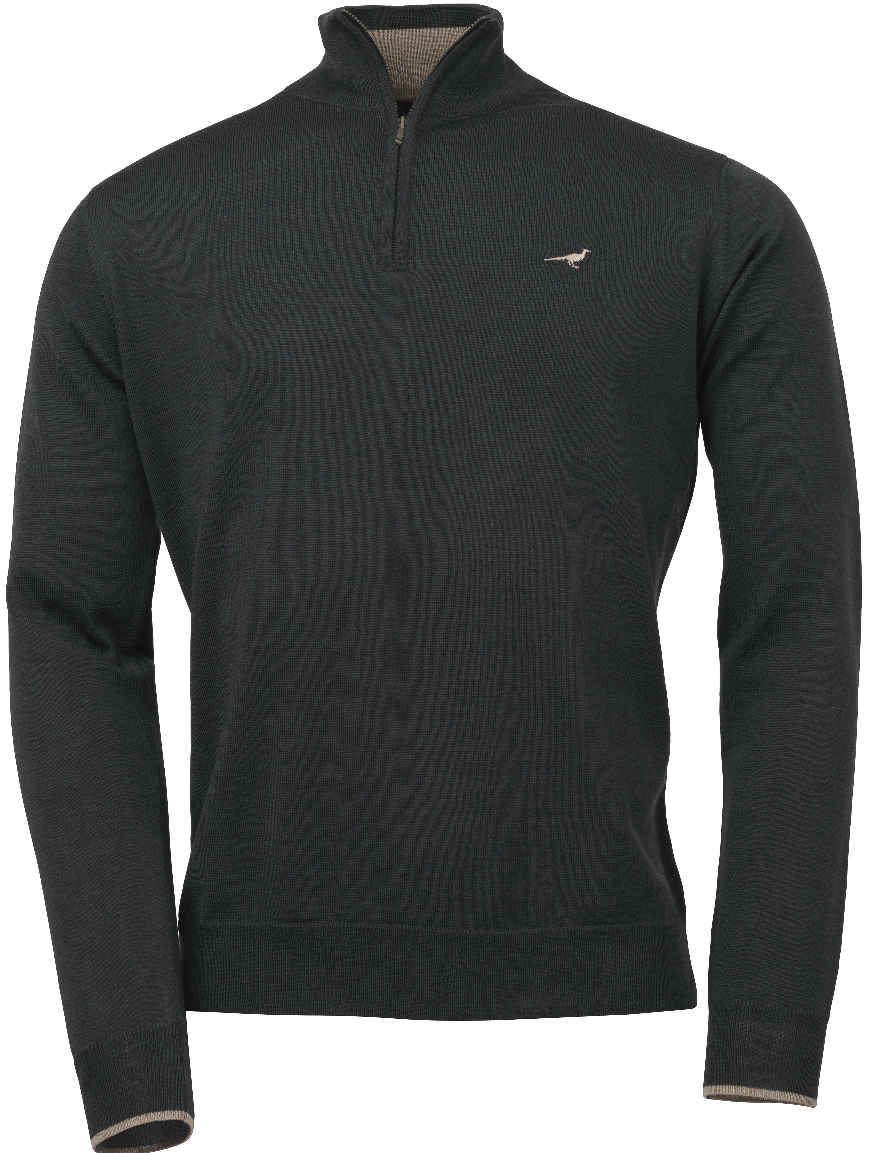 Laksen Norfolk Zip-Neck merinovillapusero, harmaanvihreä