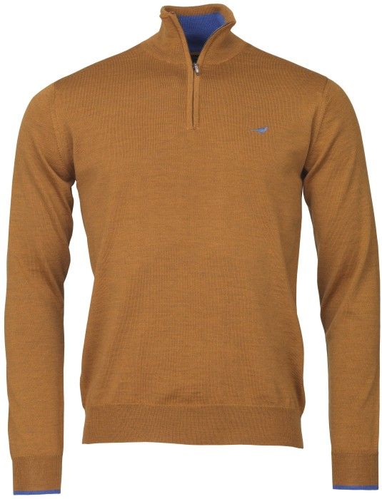 Laksen Norfolk Zip-Neck merinovillapaita, ruosteenruskea