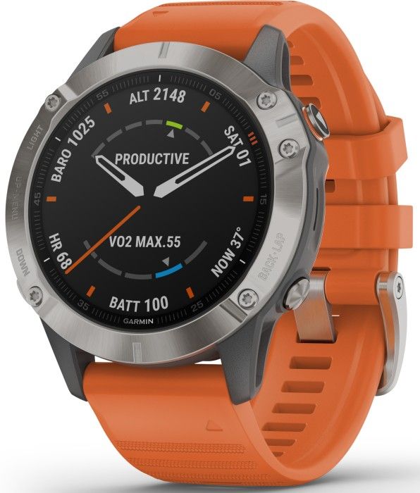 Garmin Fenix 6 Sapphire Titan with Orange Band