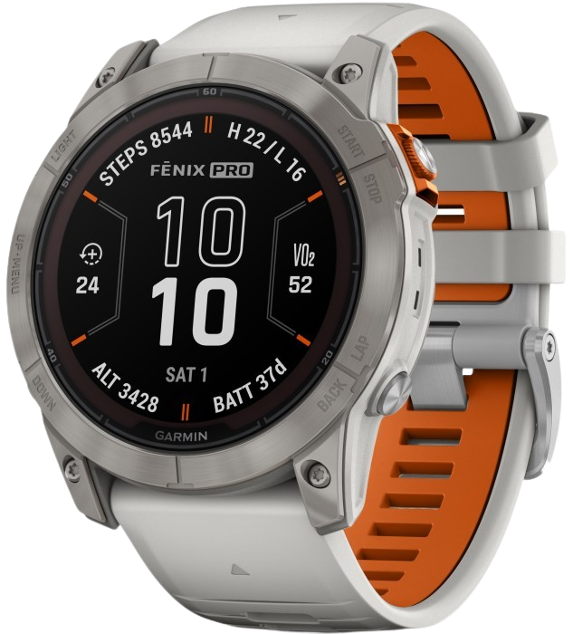 Garmin Fenix 7X Pro Sapphire Solar Titanium with Fog Gray/Ember Orange Band