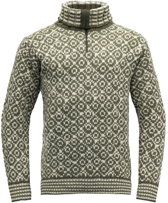 Devold Svalbard Wool Zip Neck villapaita, oliivi/valkoinen