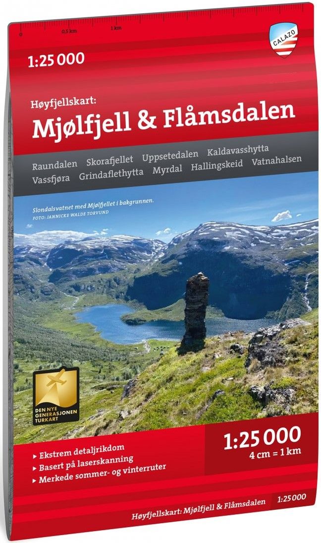 Calazo H&oslash;yfjellskart Mj&oslash;lfjell & Fl&aring;msdalen 1:25.000