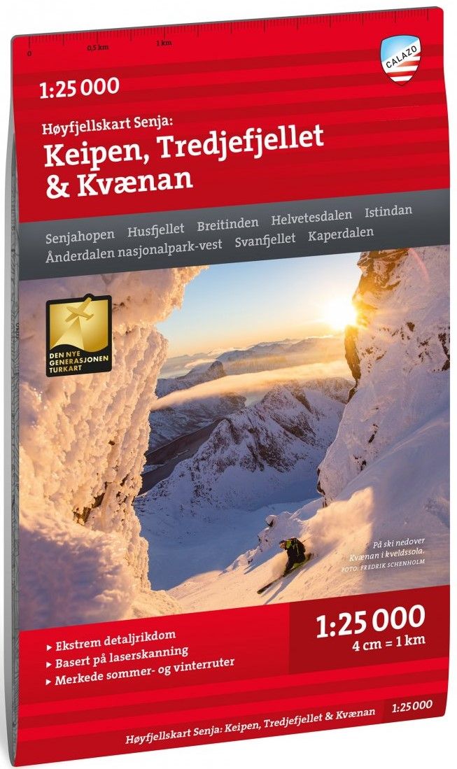 Calazo H&oslash;yfjellskart Senja: Keipen, Tredjefjellet & Kv&aelig;nan 1:25 000
