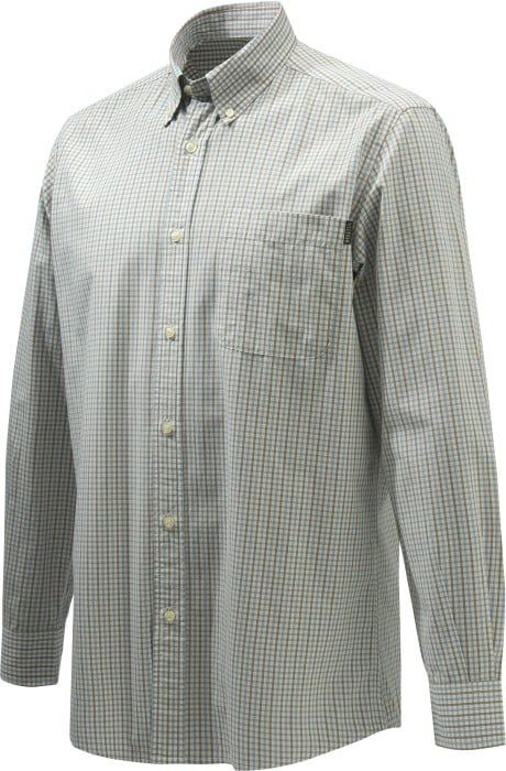 Beretta M's Wood Button Down Shirt Tan Light Blue Check