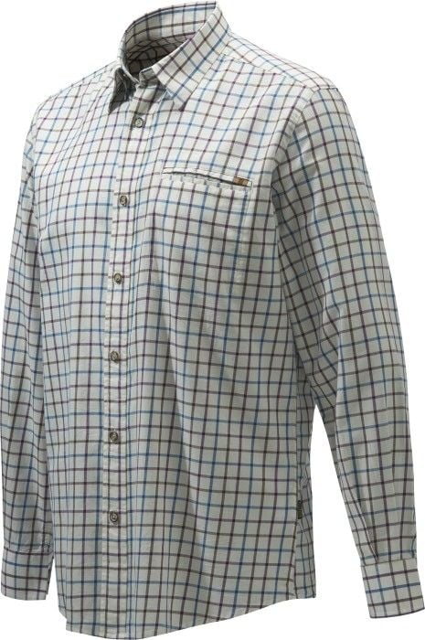 Beretta M's Wood Plain Collar Shirt White Light Blue Check