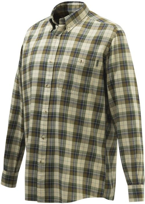 Beretta Wood Flannel Button Down Shirt Beige & Green Moss