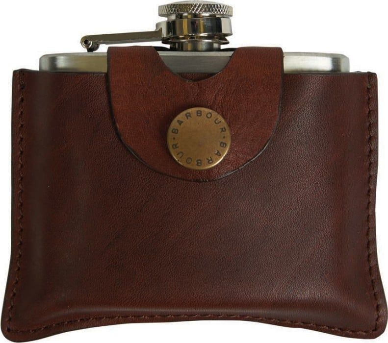 Barbour 5oz Hinged Hipflask Brown