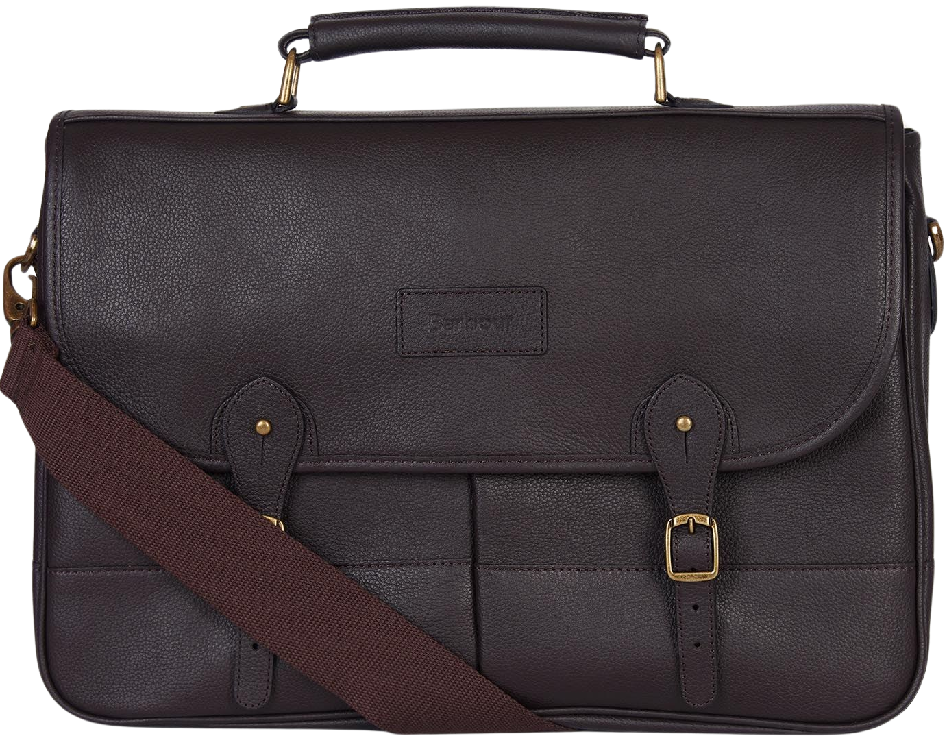 Barbour Leather Briefcase Unisex Dark Brown