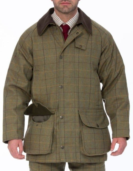 Alan Paine M"s Rutland Waterproof Tweed Shooting Coat Dark Moss'