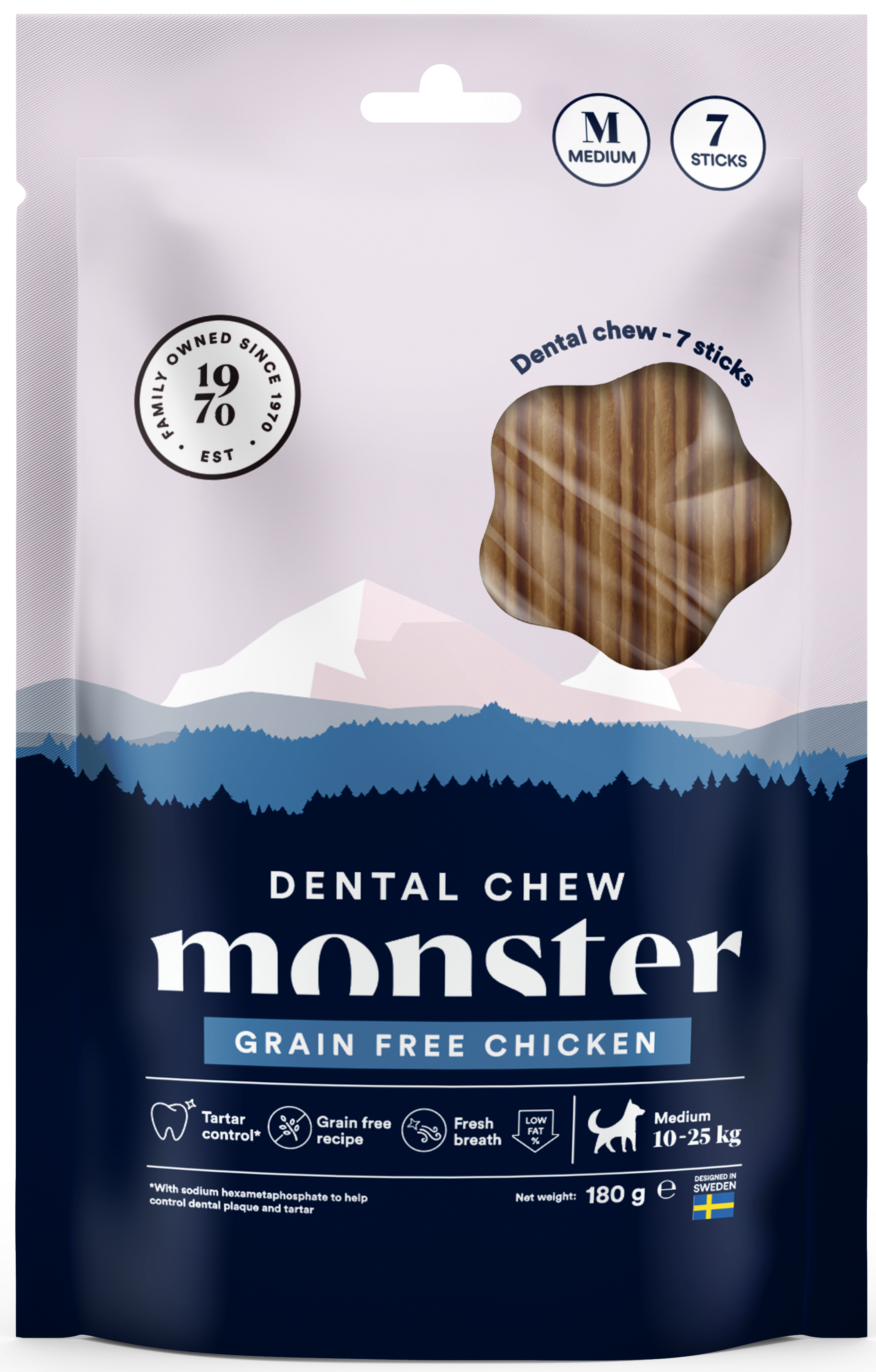 Monster Dog Dental Chew GF Chicken M 7 st 180 g