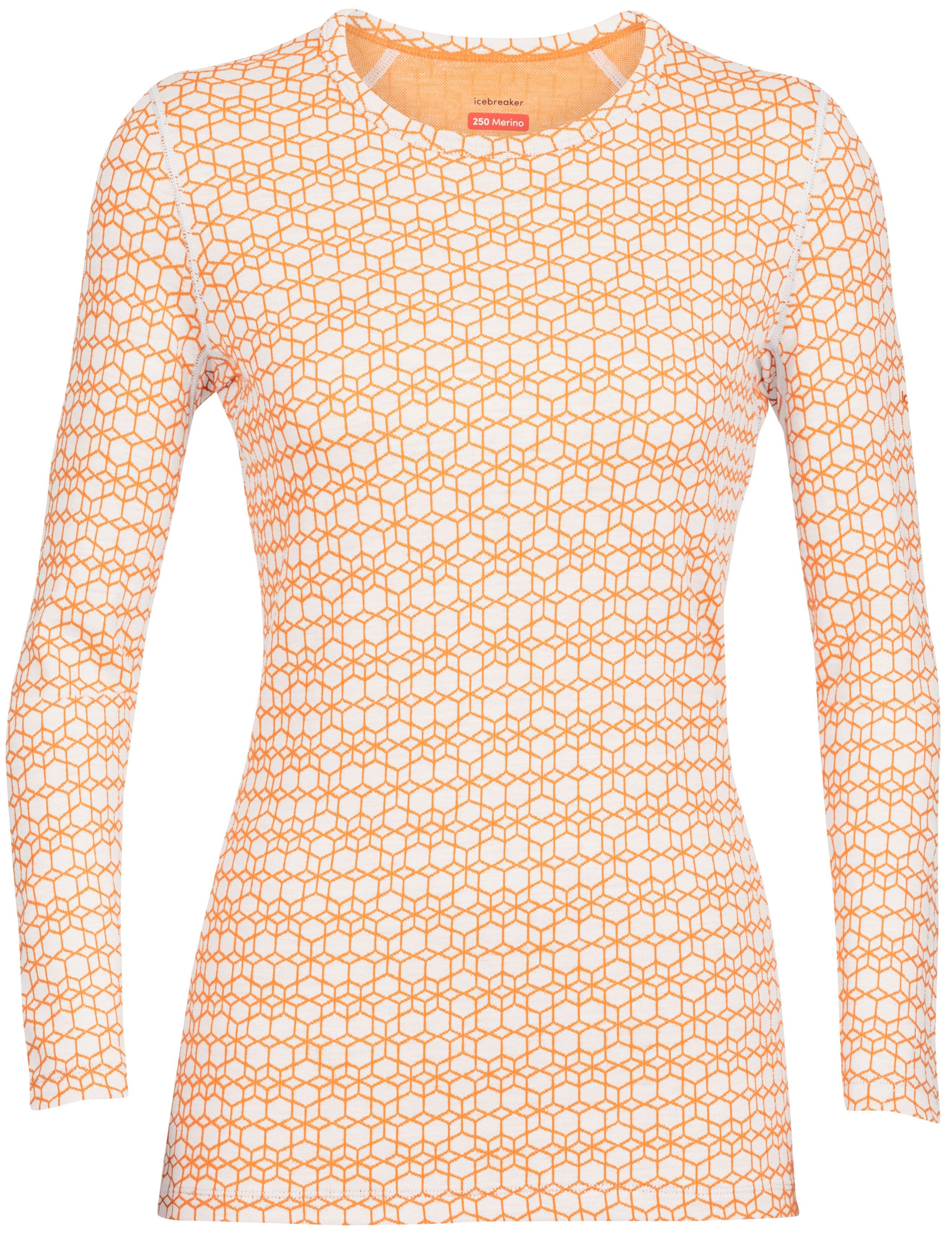 Icebreaker 250 Vertex LS Crewe Alpine Geo naisten kerrastopaita, valkoinen/oranssi