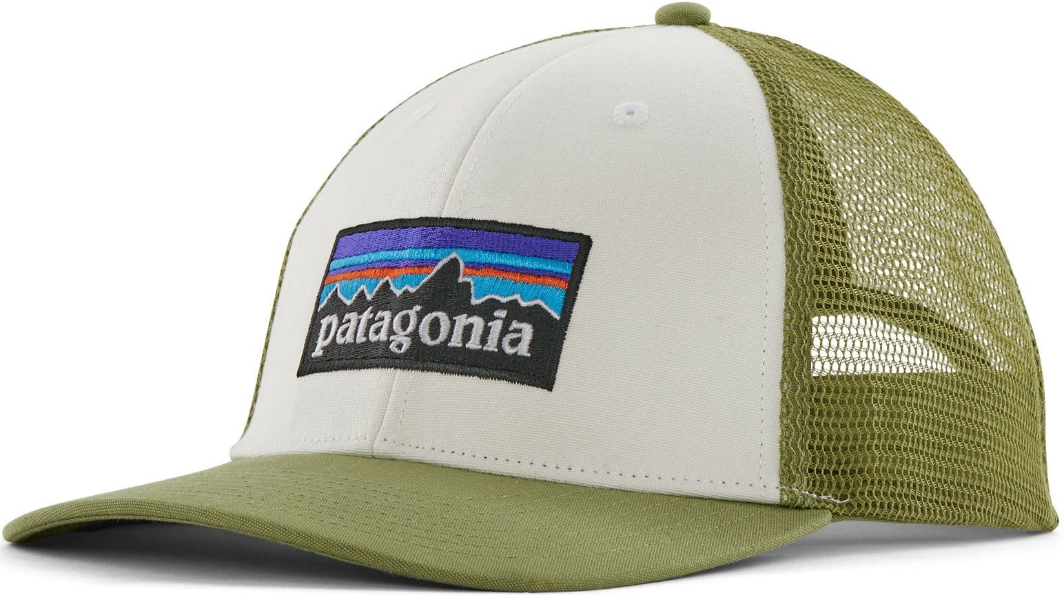 Patagonia P-6 Logo LoPro Trucker Hat White w/Buckhorn Green