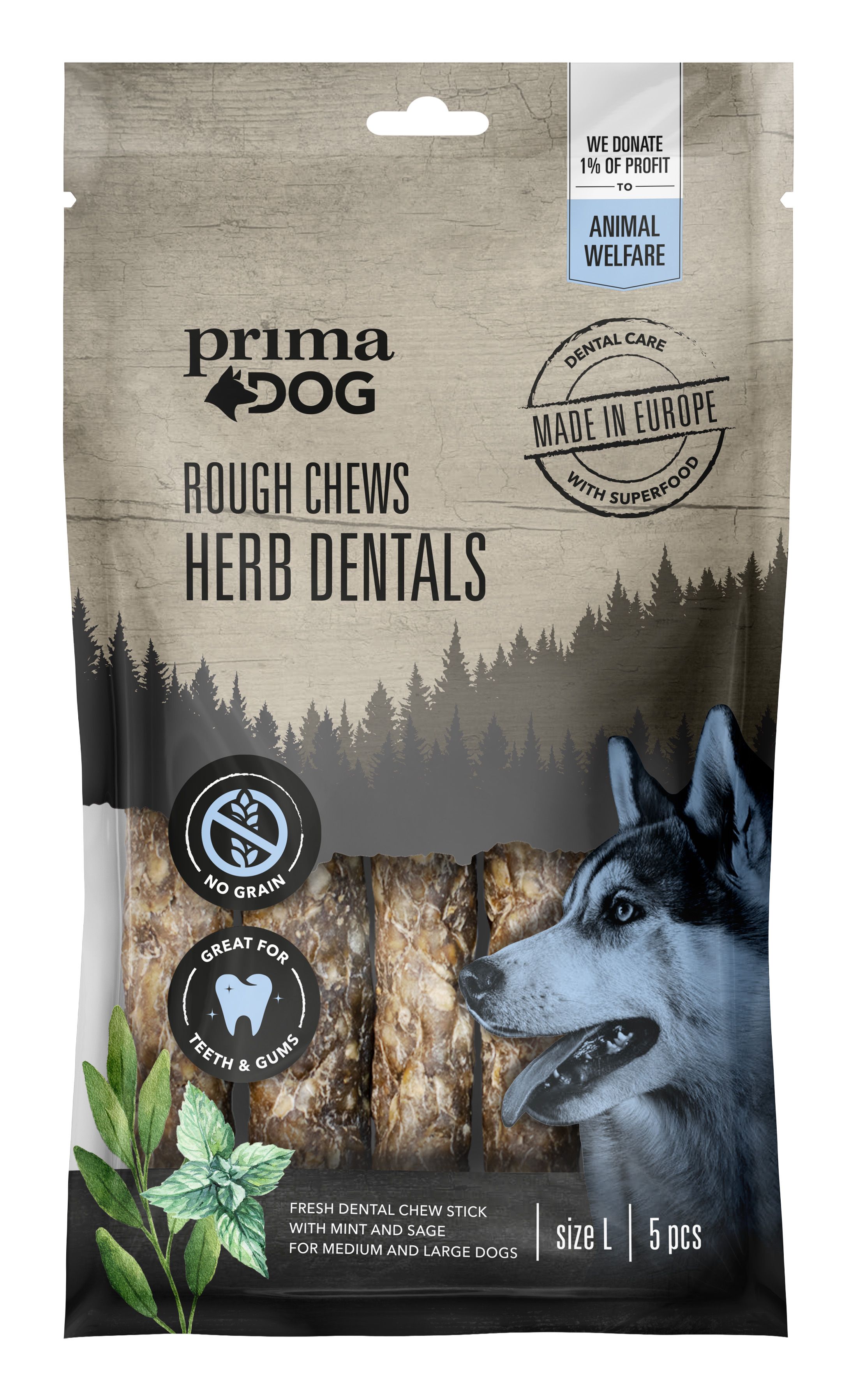 PrimaDog Rough Chews Dental Mint/Sage 15 cm 175 g