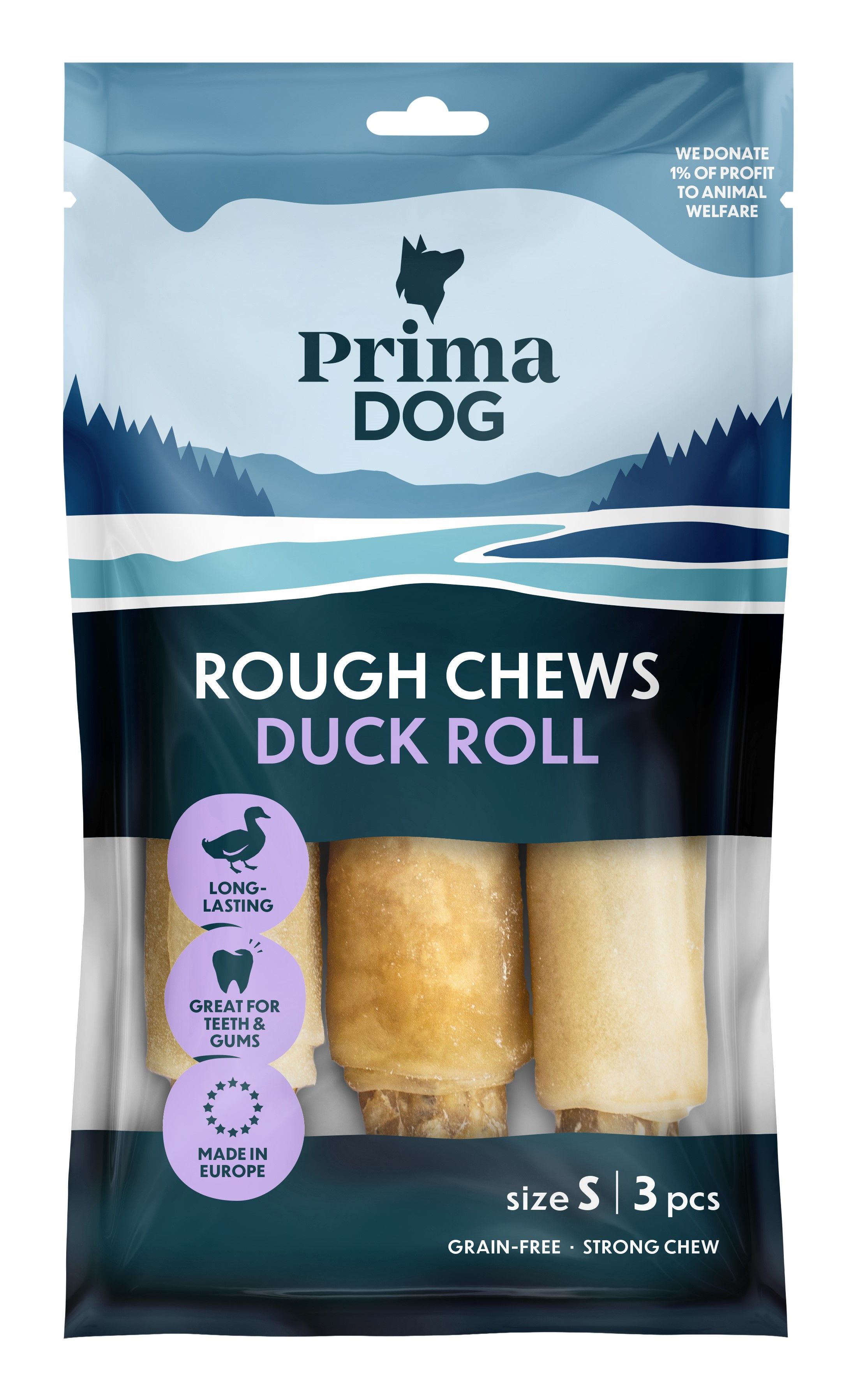 PrimaDog Rough Chews Tuggben med Anka S 13 cm 150 g