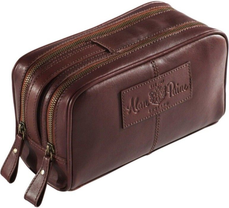 Alan Paine Leather Wash Bag Brown