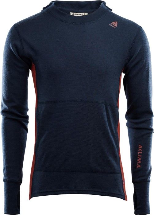 Aclima M's WarmWool Hood Sweater Navy Blazer/Red Ochre