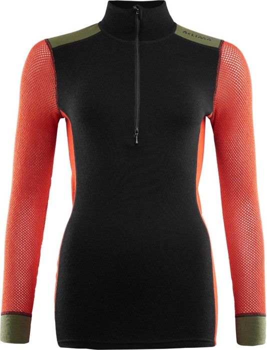 Aclima Ws WoolNet Hybrid Mockneck Jet Black/Poinciana/Capulet Olive