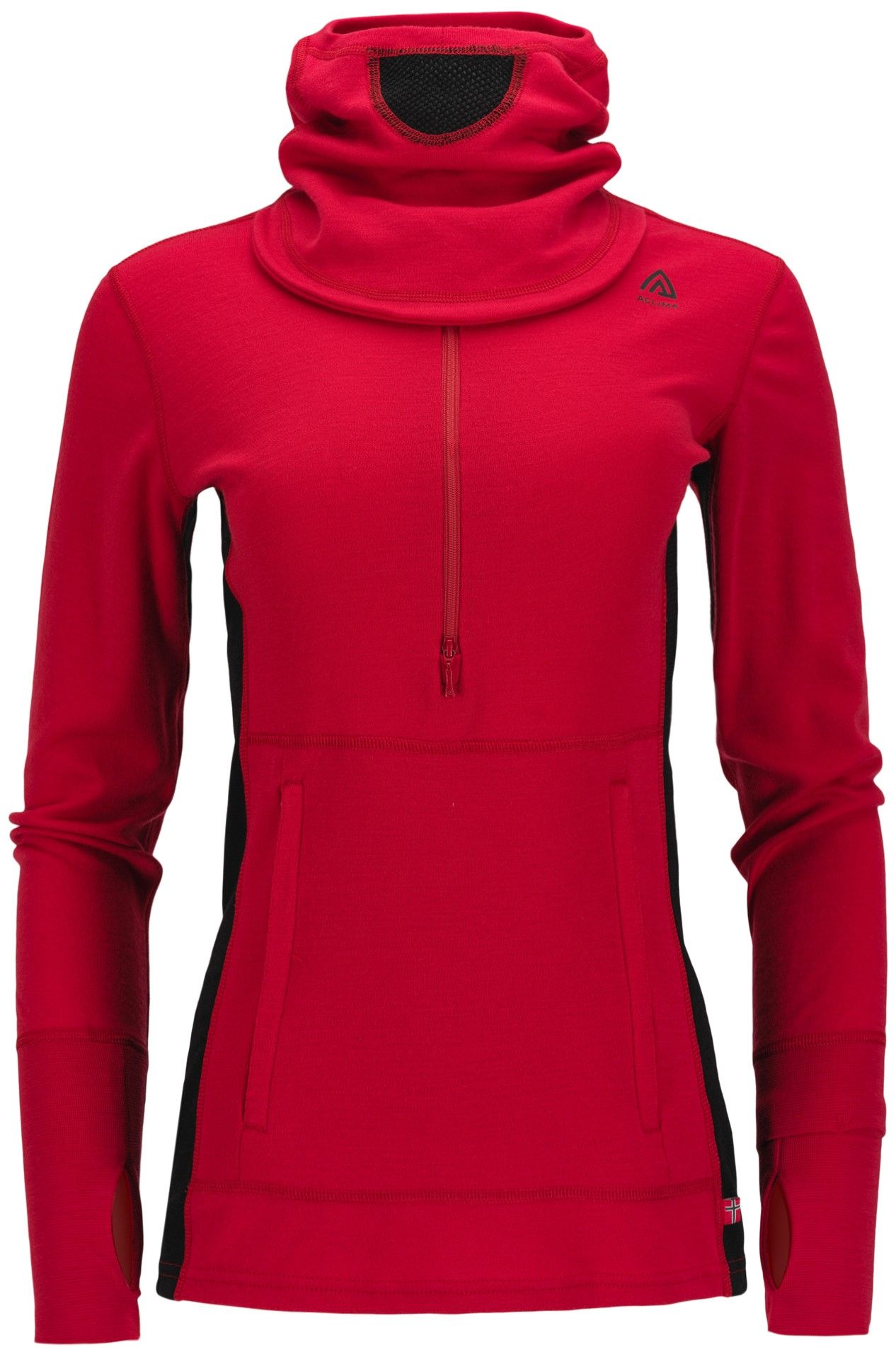 Aclima WarmWool Hoodsweater w/Zip W's Jester Red/Jet Black