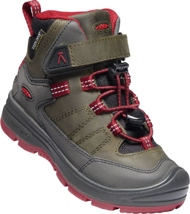 Keen Footwear Junior Redwood Mid Waterproof Steel Grey/Red Dahlia