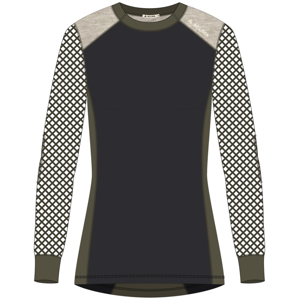 Aclima W's Woolnet Hybrid Crewneck Jet Black/Tarmac/Beige Melange