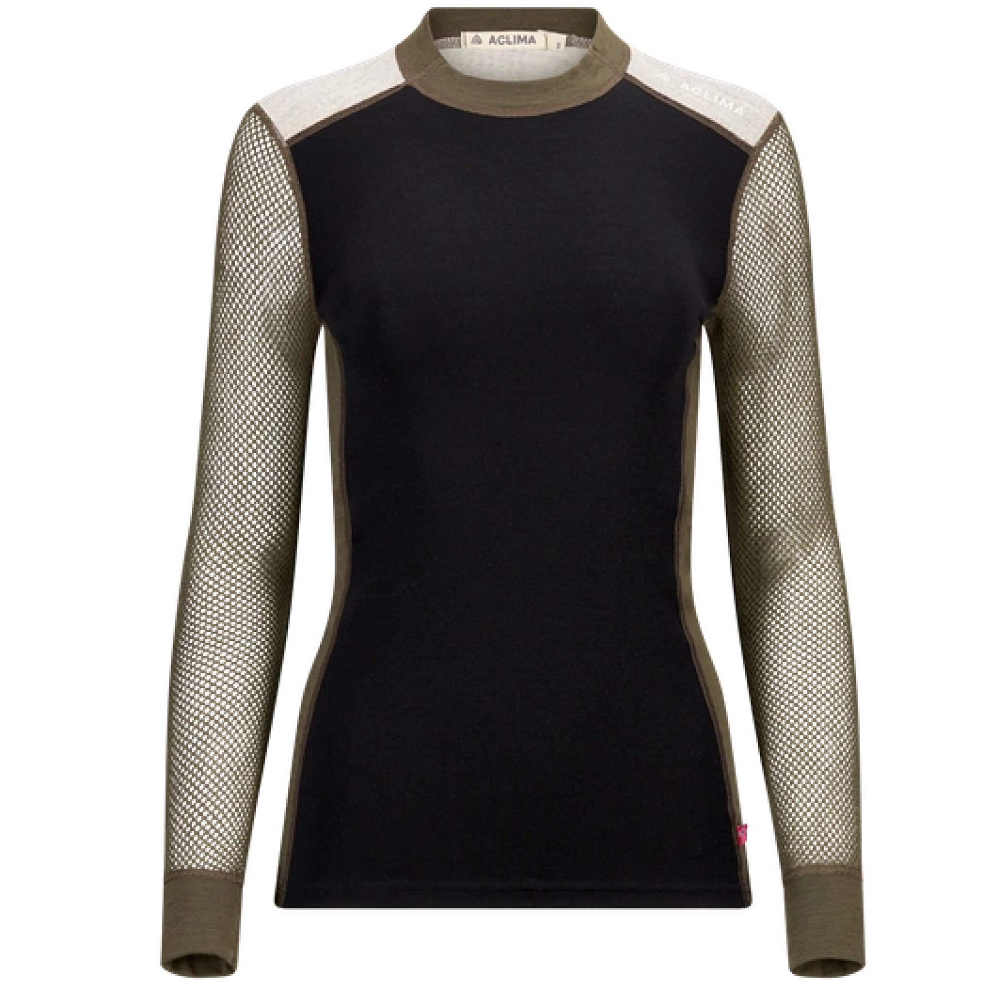 Aclima W's Woolnet Hybrid Crewneck Jet Black/Tarmac/Beige Melange