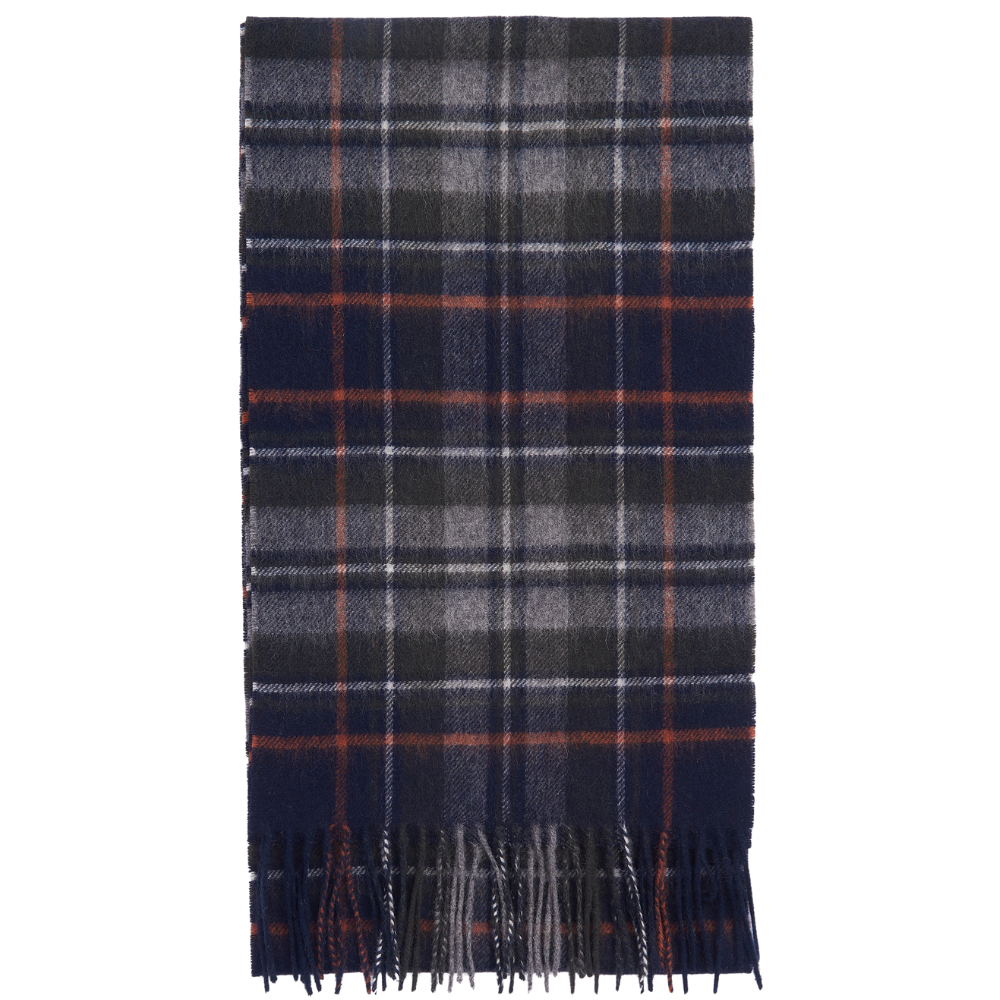 Barbour New Check Tartan Scarf Navy/Dark Ginger