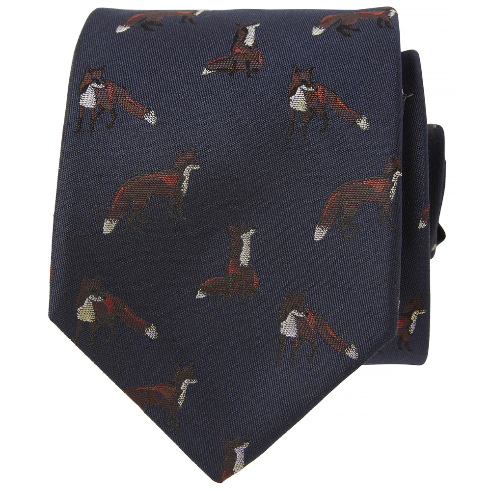 Chevalier Dixter Silk Tie Dark Navy Foxes