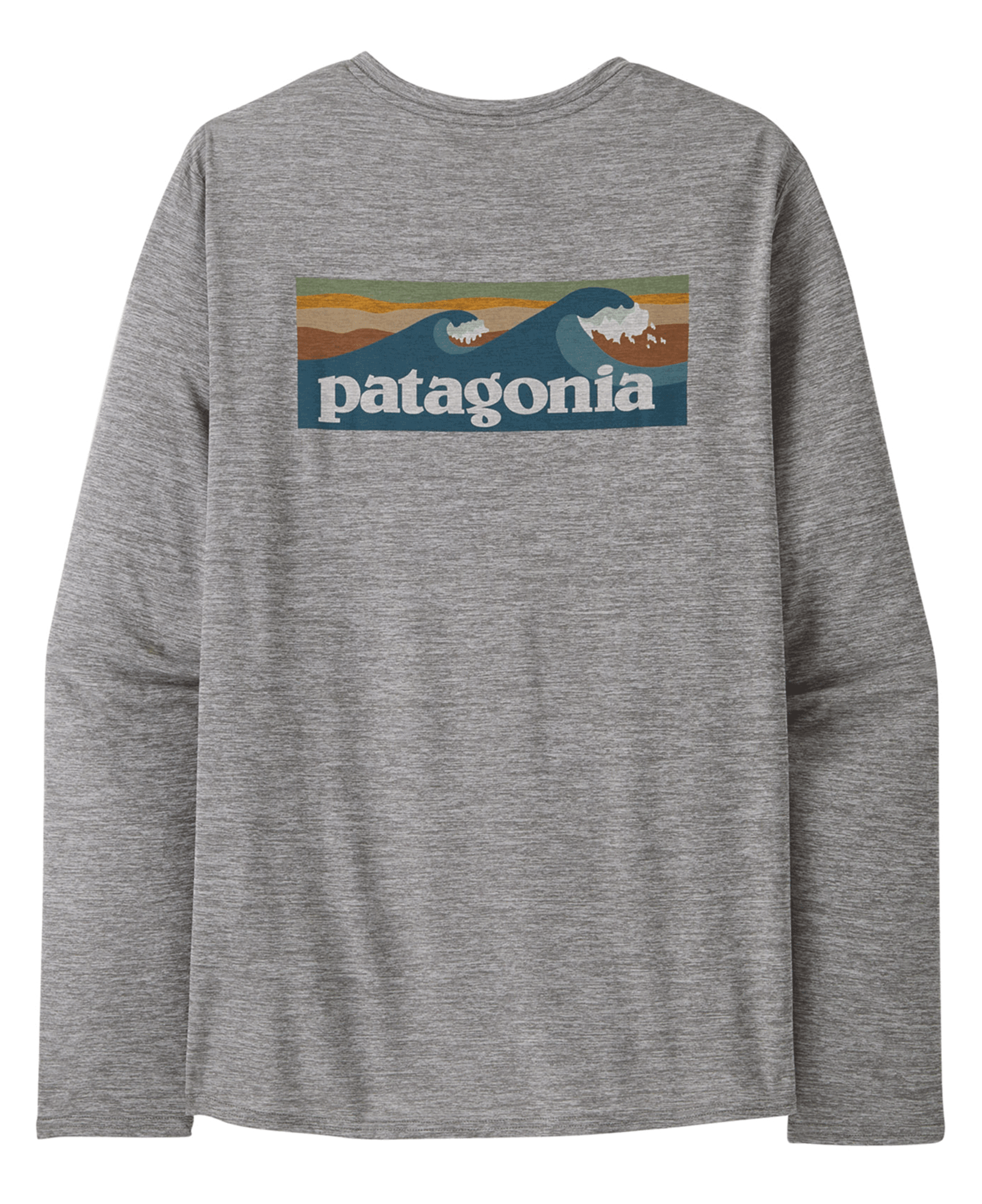 Patagonia M's L/S Cap Cool Daily Graphic Shirt - Waters Boardshort Logo Abalone Blue: Feather Grey