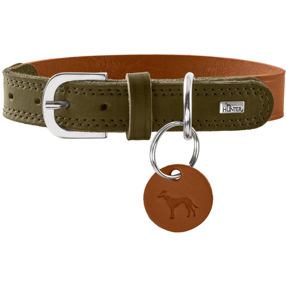 HUNTER Collar Lemvig 55/M Leather Cognac/Olive Green