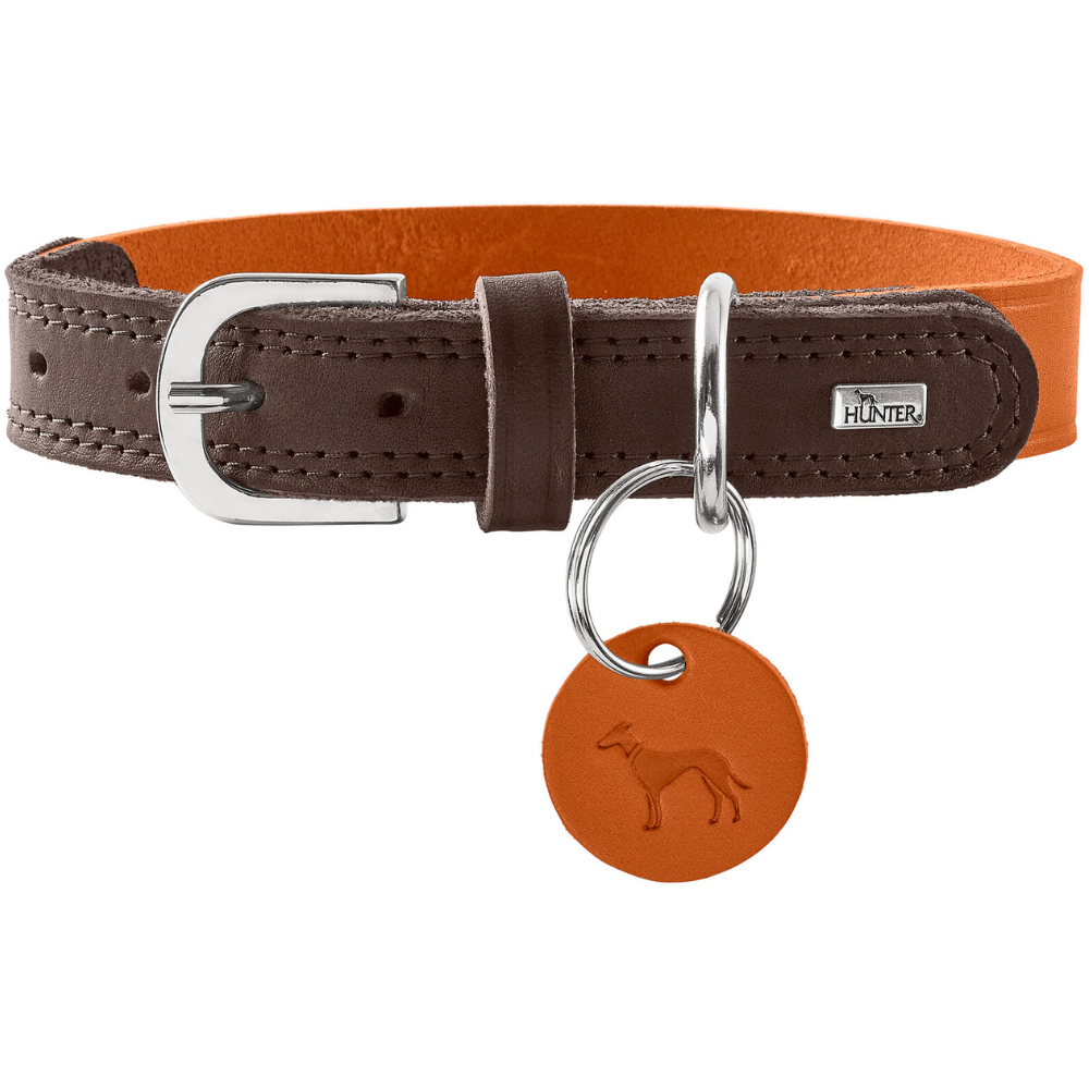 HUNTER Collar Lemvig 50/S-M Leather Orange/Dark Brown