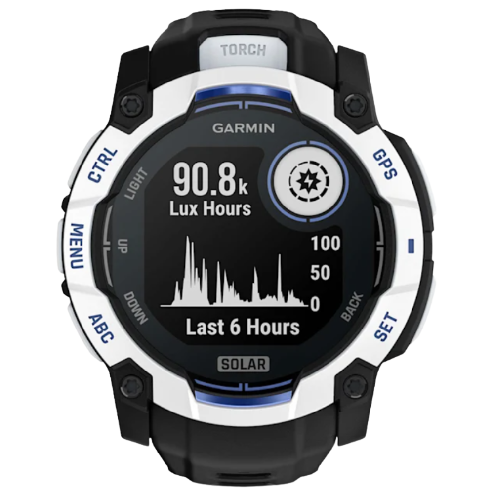 Garmin Instinct 3 - 50 mm, Solar Whitestone With Black/Bolt Blue Silicone Band