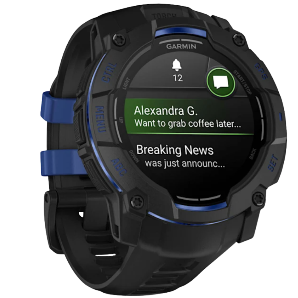 Garmin Instinct 3 - 50 mm, Amoled Black With Black/Bolt Blue Silicone Band
