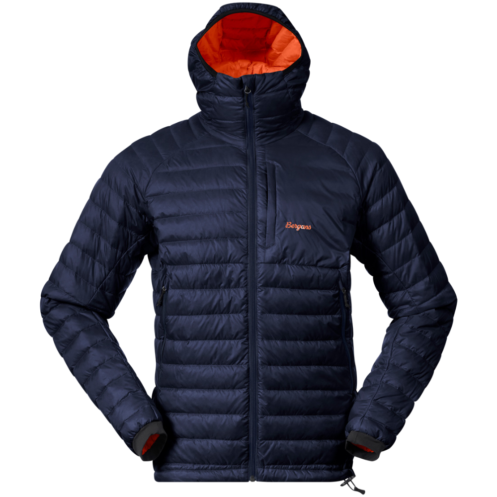 Bergans of Norway M's Vaagaa Light Down Jacket Hood Navy Blue/Alert Orange