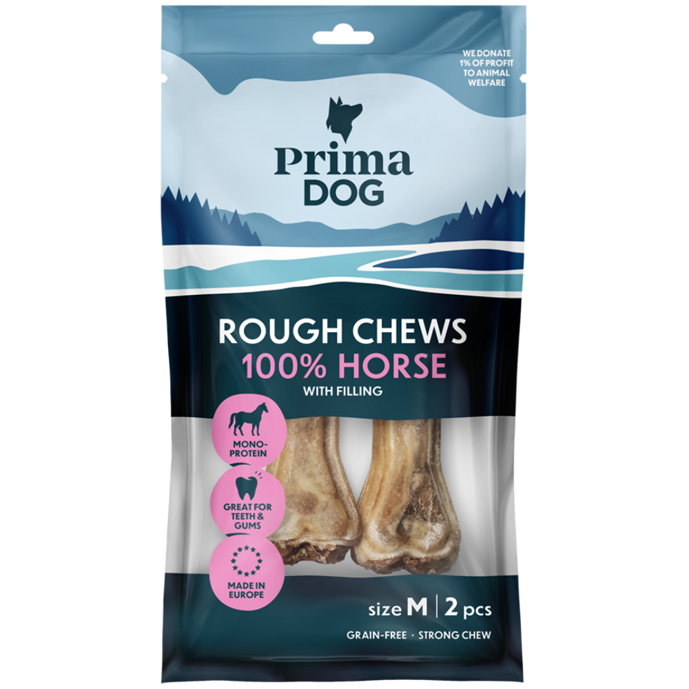 PrimaDog Rough Chews Häst Fyllt Tuggben M 12 cm 100 g
