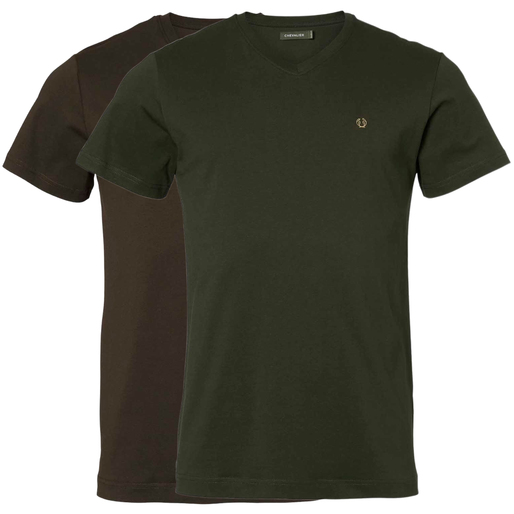 Chevalier 2P. V-Neck T-Shirt Men Dk Green/ Leather Brown