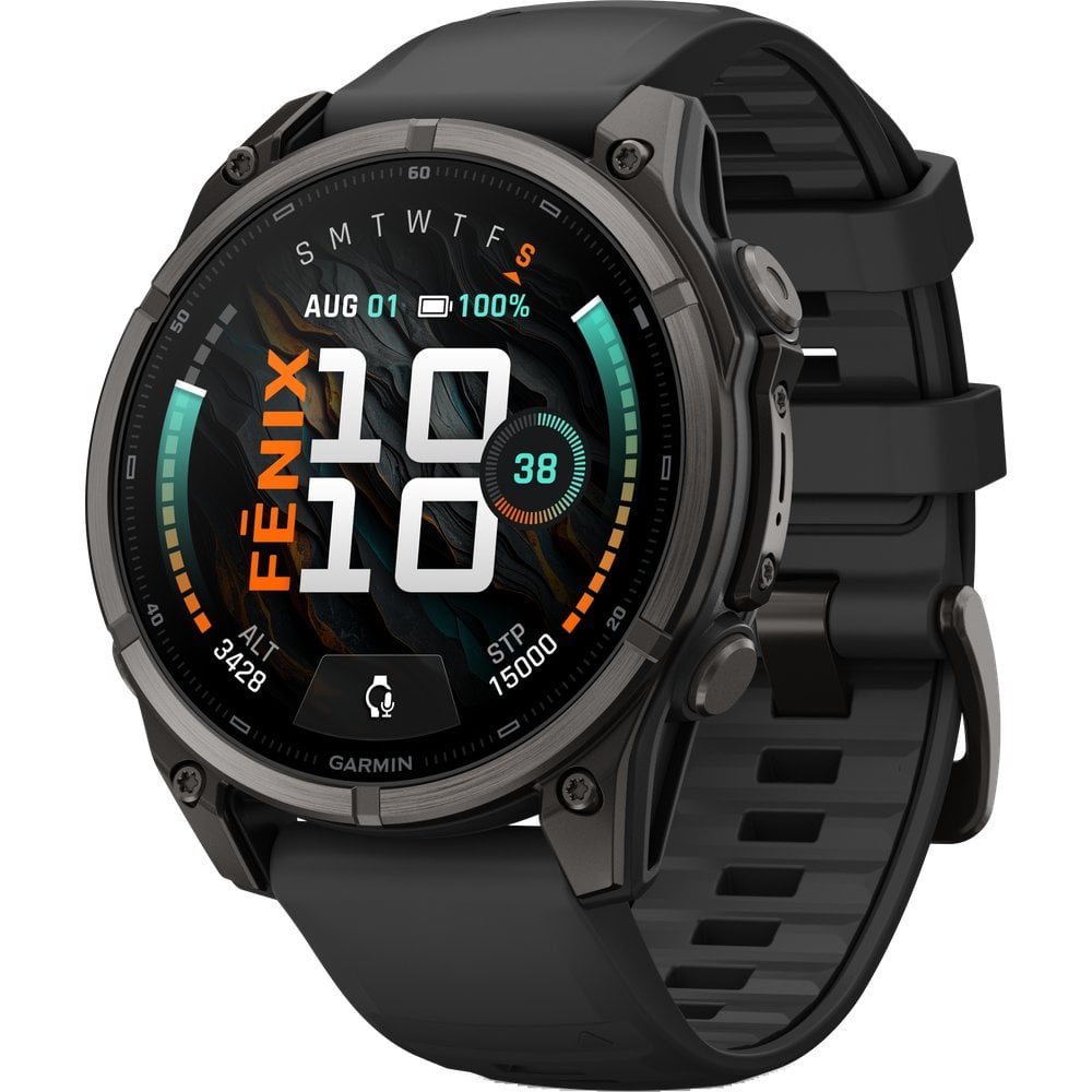 Garmin Fenix 9 47mm Dlc Smartwatch Carbon Gray Dlc Titanium With Black Silicone Band