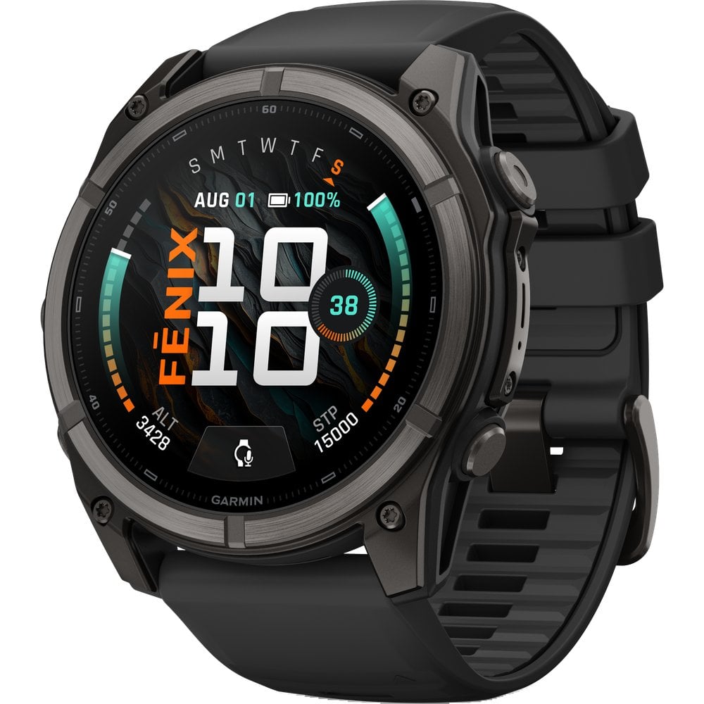 Garmin Fenix 9 51mm Dlc Smartwatch Carbon Gray Dlc Titanium With Black Silicone Band