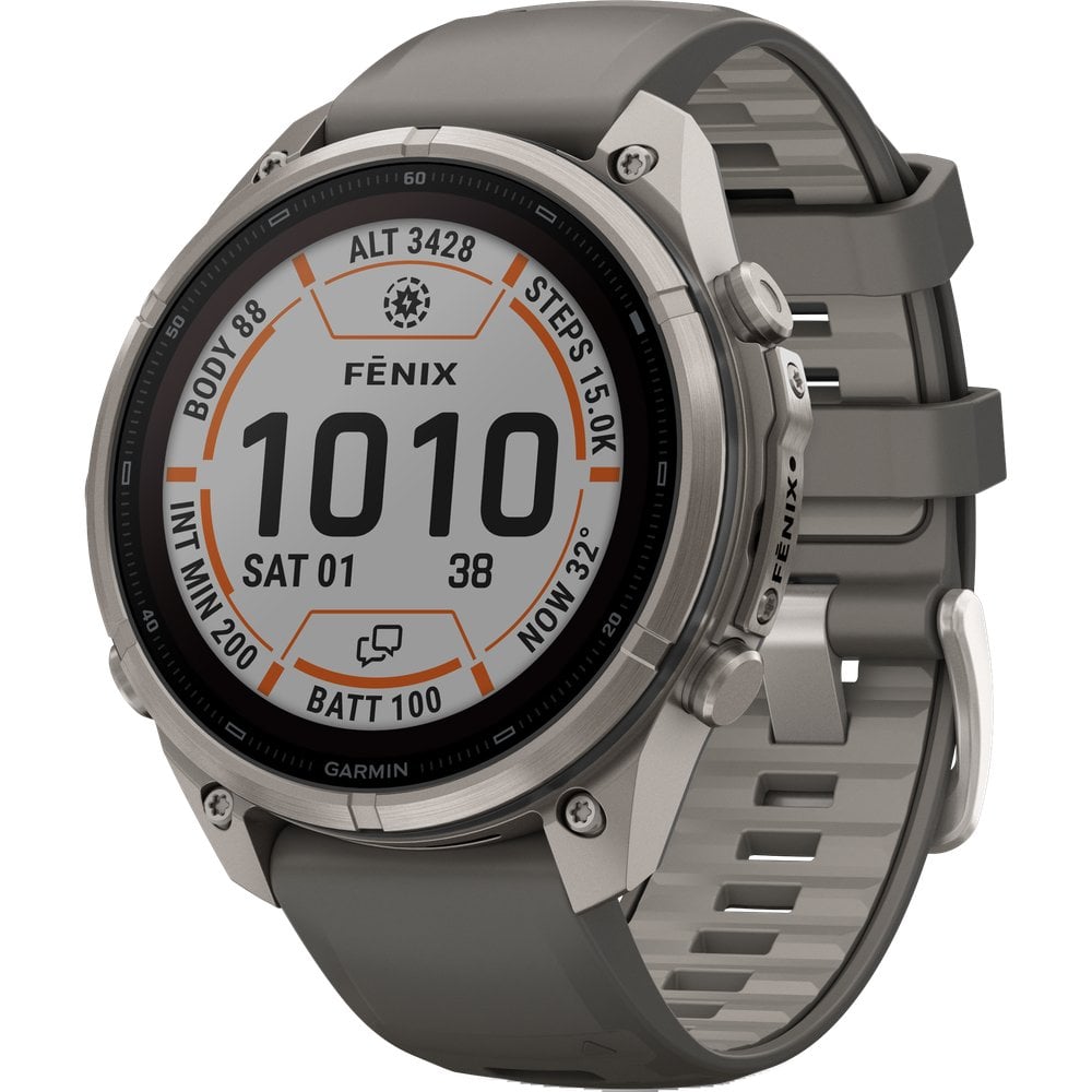 Garmin Fenix 9 Pro Inreach 47mm Solar Ti Smartwatch Titanium With Pebble Gray/Silver Gray Silicone Band