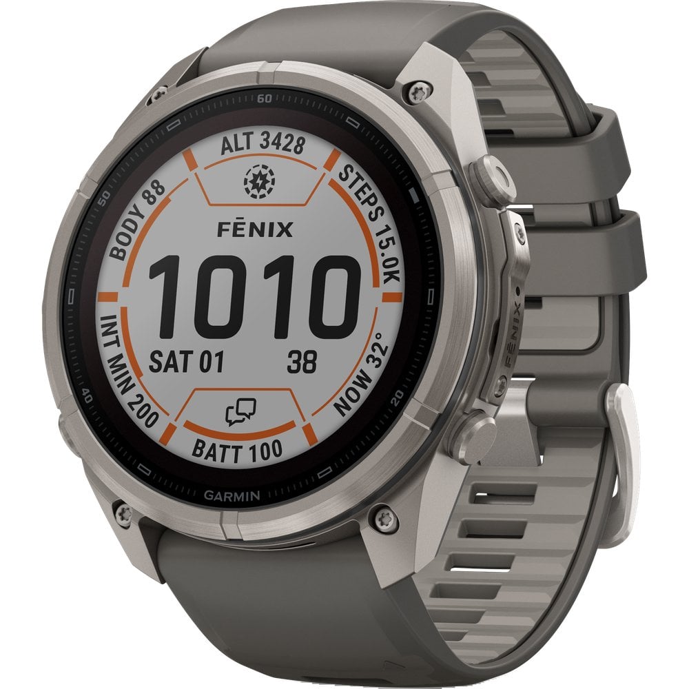 Garmin Fenix 9 Pro Inreach 51mm Solar Ti Smartwatch Titanium With Pebble Gray/Silver Gray Silicone Band