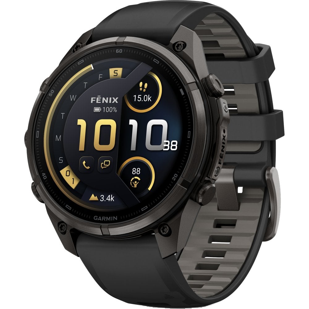 Garmin Fenix 9 Pro Inreach 47mm Dlc Smartwatch Carbon Gray Dlc Titanium With Black/Pebble Gray Silicone Band
