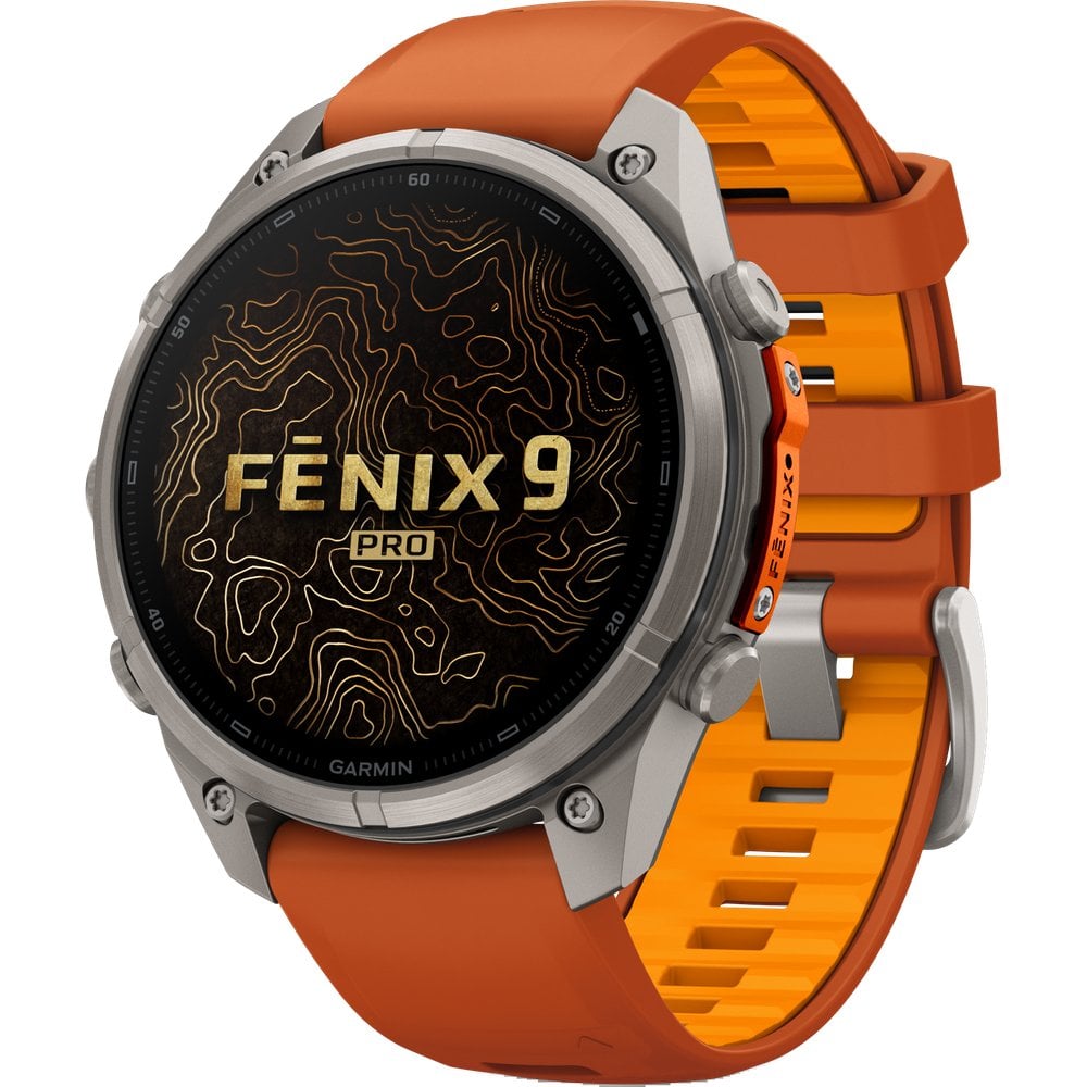 Garmin Fenix 9 Pro Inreach 47mm Ti Smartwatch Titanium With Autumn Orange/Spark Orange Silicone Band