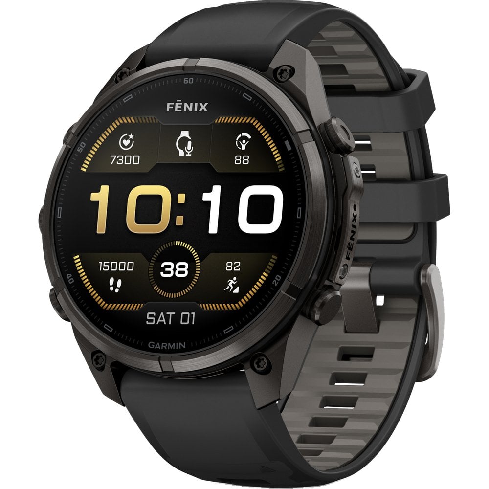 Garmin Fenix 9 Pro 47mm Dlc Smartwatch Carbon Gray Dlc Titanium With Black/Pebble Gray Silicone Band