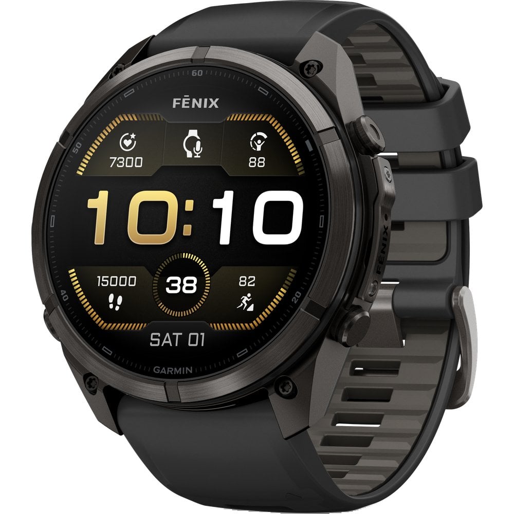 Garmin Fenix 9 Pro 51Mm Dlc Smartwatch Carbon Gray Dlc Titanium With Black/Pebble Gray Silicone Band