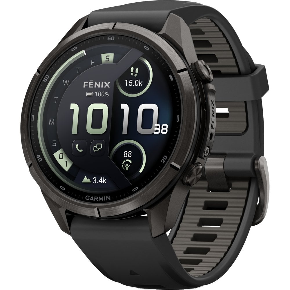 Garmin Fenix 9 Pro Inreach 43Mm Dlc Smartwatch Carbon Gray Dlc Titanium With Black/Pebble Gray Silicone Band